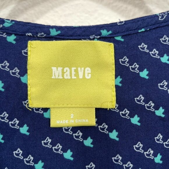 Maeve ANTHROPOLOGIE Size‎ 2 Flying Birds Navy Rayon Chest Pockets Shirt Blouse - Picture 2 of 7